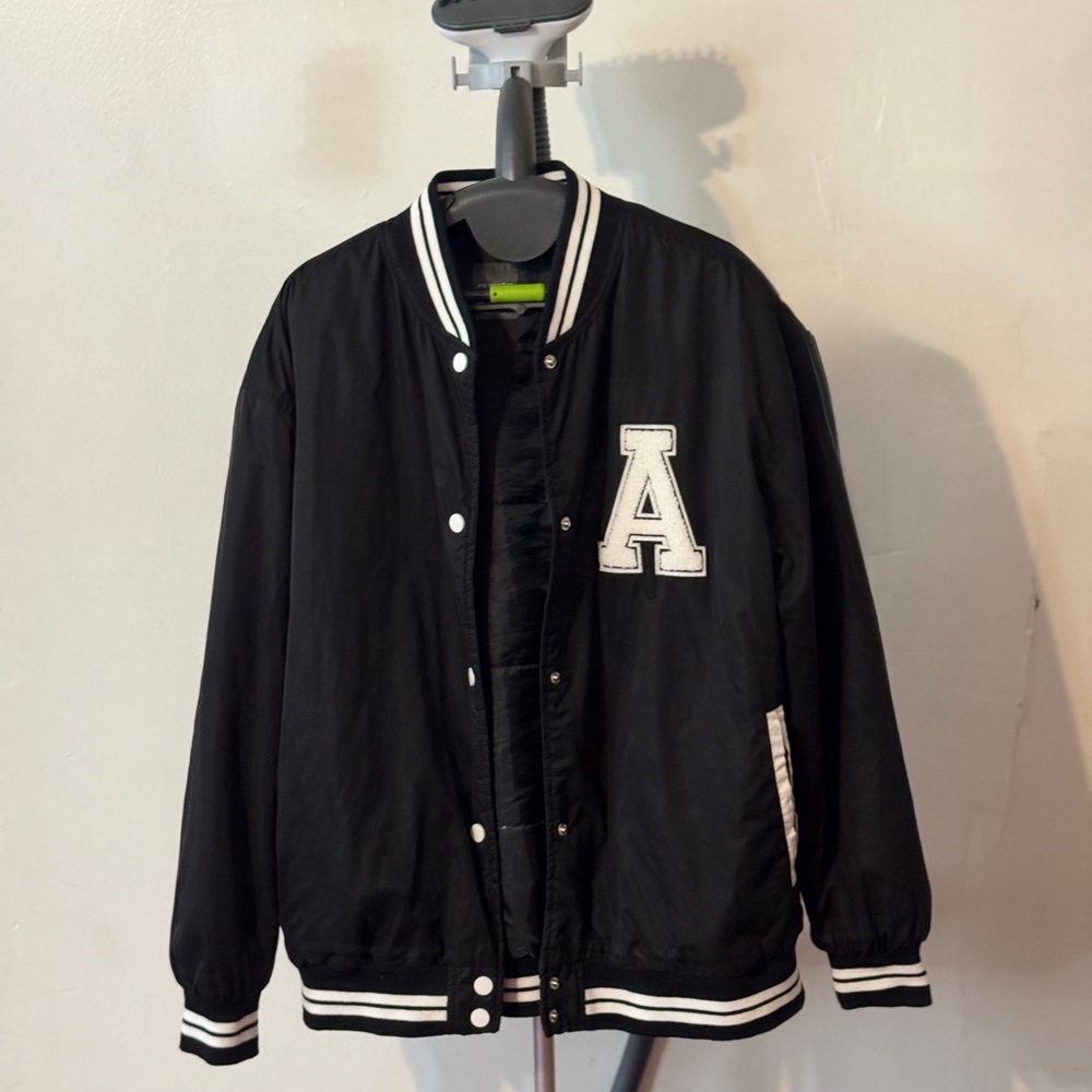 Title: Primark Black Varsity Jacket with Letter “A” Patch (Size M)
